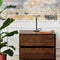 Moderner Dresser in Smoked oak with 2 drawers single vor strukturierter Wand mit Pflanze und Lampe