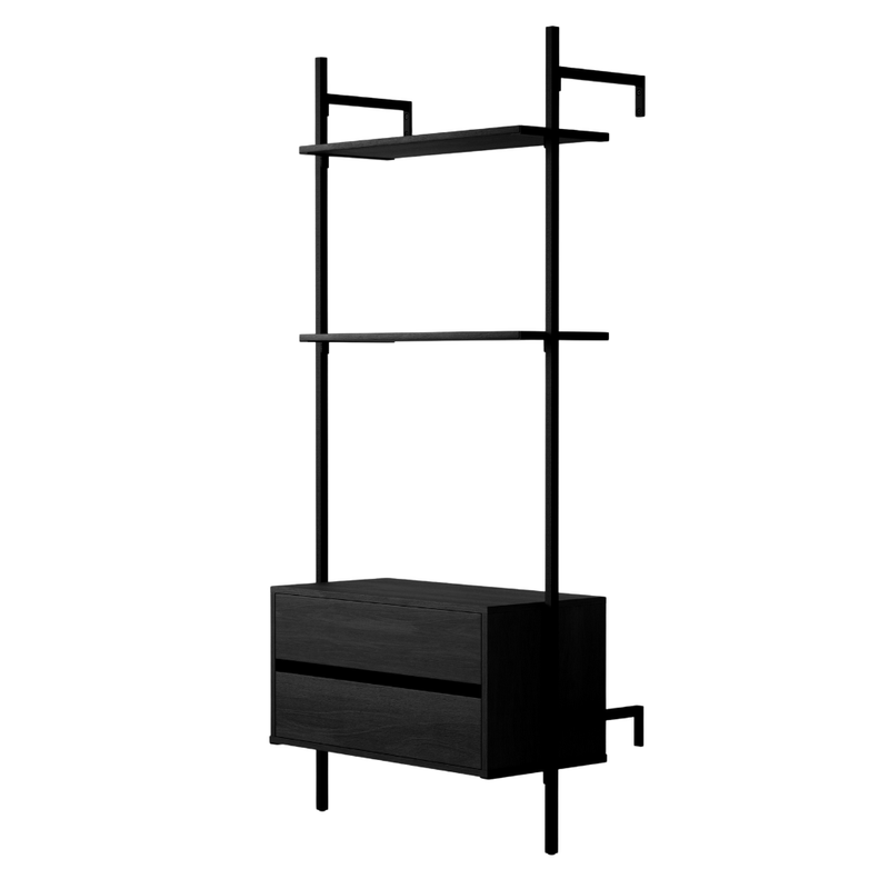 Frame Walk-In 1 Reihe Kleiderstangensystem - (2 Regale + 1 Kommode) in schwarzem minimalistischen Design