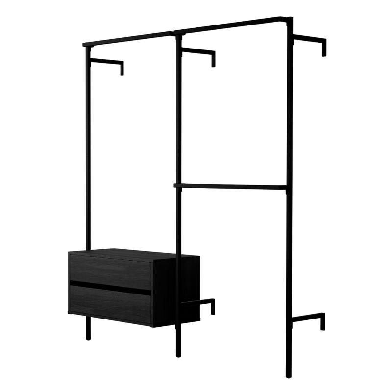 Frame Walk-In 2 Reihen Kleiderstangensystem - (1 Kleiderstange + 1 Kommode / 2 Kleiderstangen) in schwarzem Design