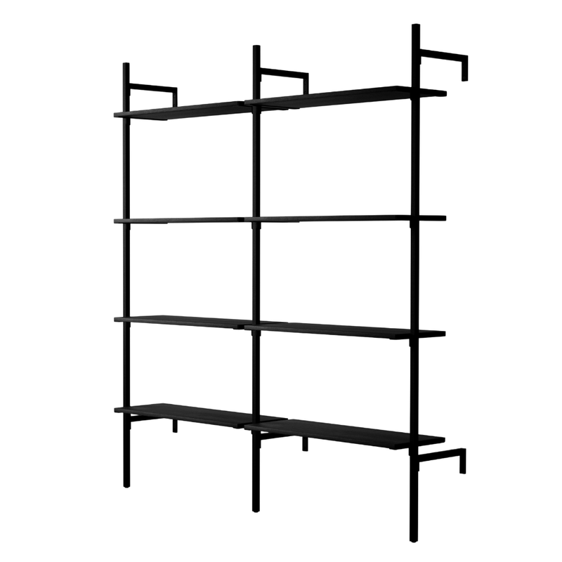 Frame Walk-In 2 Reihen Kleiderstangensystem - (4 Regale / 4 Regale) in schwarzem Metallrahmen mit klaren Linien