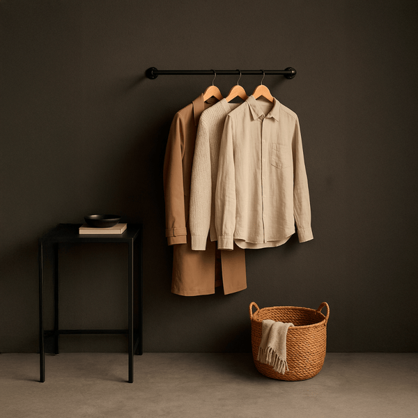 Joey – Wandgemonteerd kledingrek van zwarte buizen
