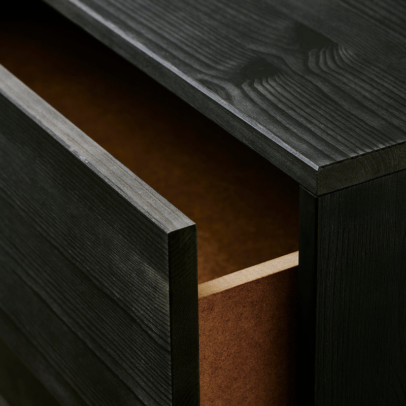 Dressoir in donkere dennen met 2 laden single