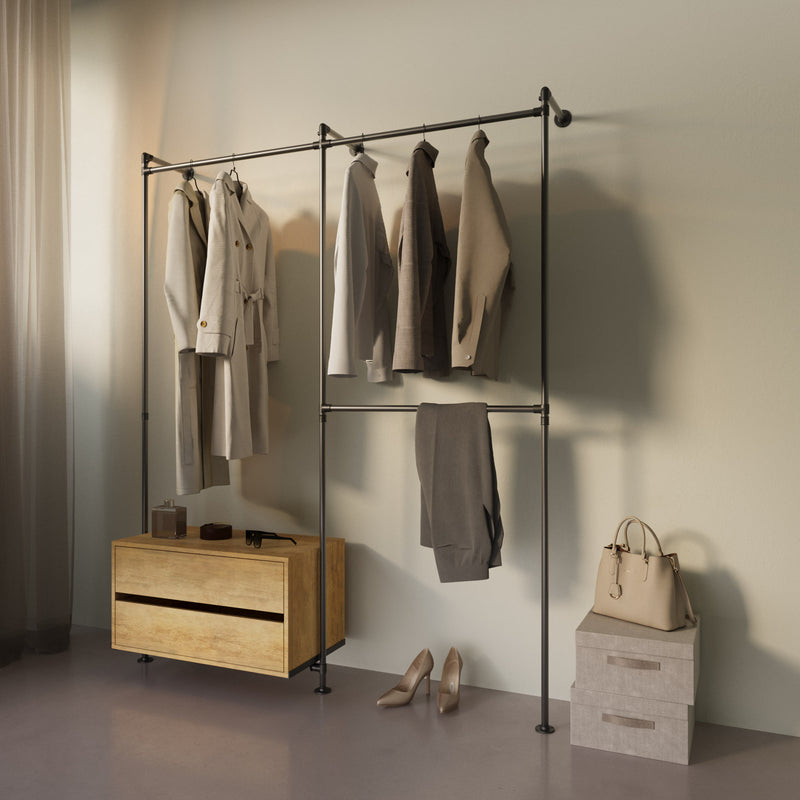 Original Walk-In 2 rijen met ladekast - (1 kledingroede + 1 ladekast / 2 kledingroedes)