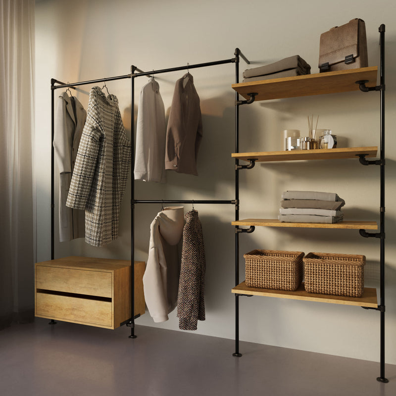 Original Walk-In 3 rijen met ladekast - (1 roede + 1 ladekast / 2 roedes / 4 legplanken)