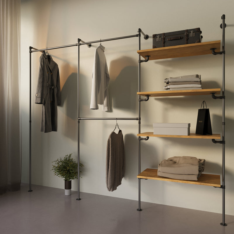 Original Walk-In 3 rijen garderobesysteem - (1 roede / 2 roedes / 4 legplanken)
