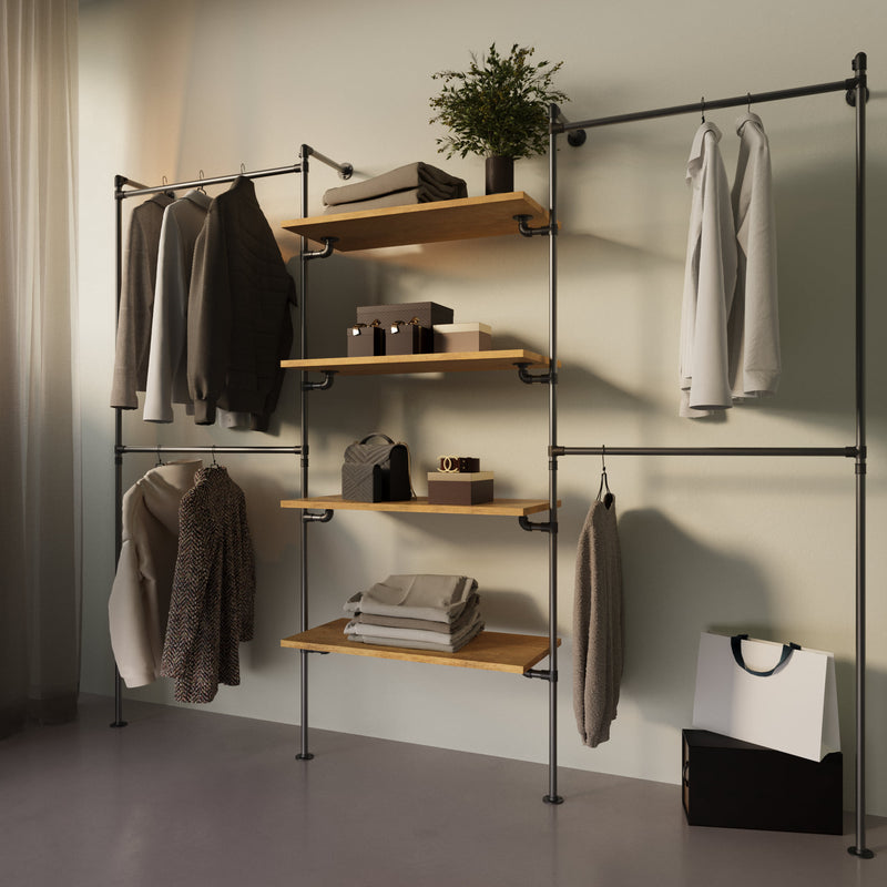 Original Walk-In 3 rijen garderobe systeem - (2 rails / 4 planken/ 2 rails)