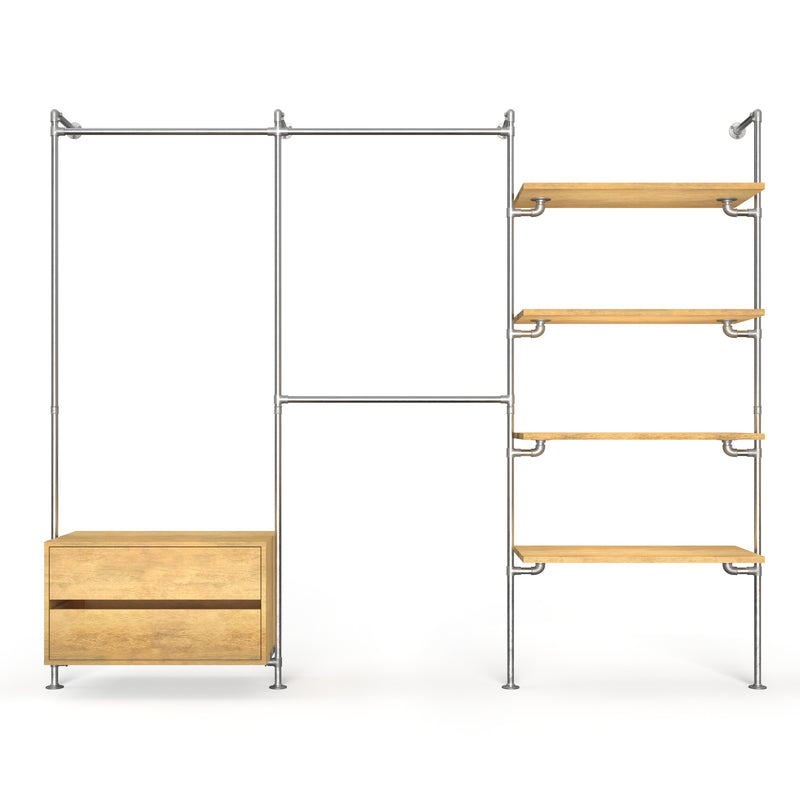 Original Walk-In 3 rijen met ladekast - (1 roede + 1 ladekast / 2 roedes / 4 legplanken)