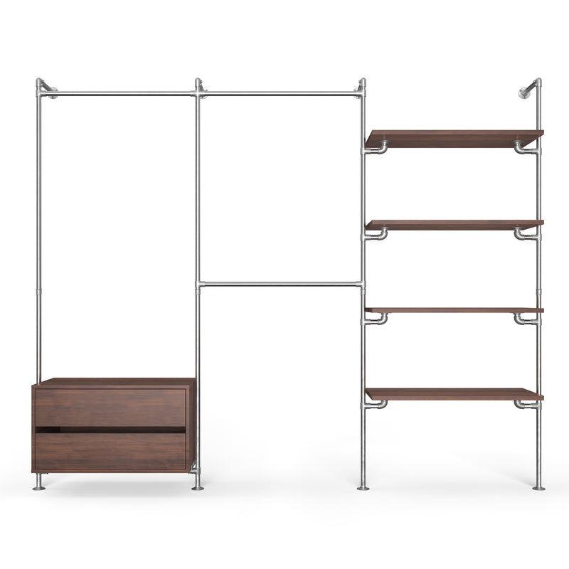 Original Walk-In 3 rijen met ladekast - (1 roede + 1 ladekast / 2 roedes / 4 legplanken)
